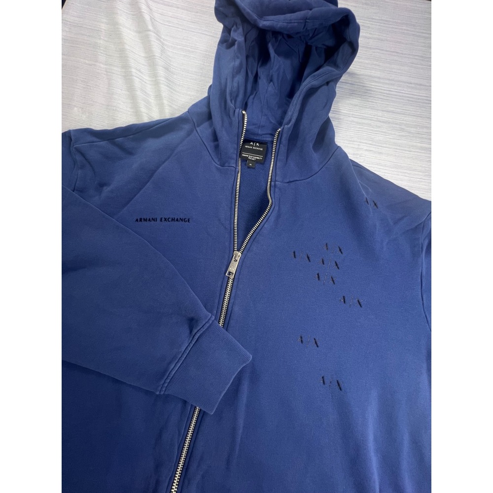 Armani Exchange Mens XL Blue Full Zip Sustainability Project Logo Hoodie
